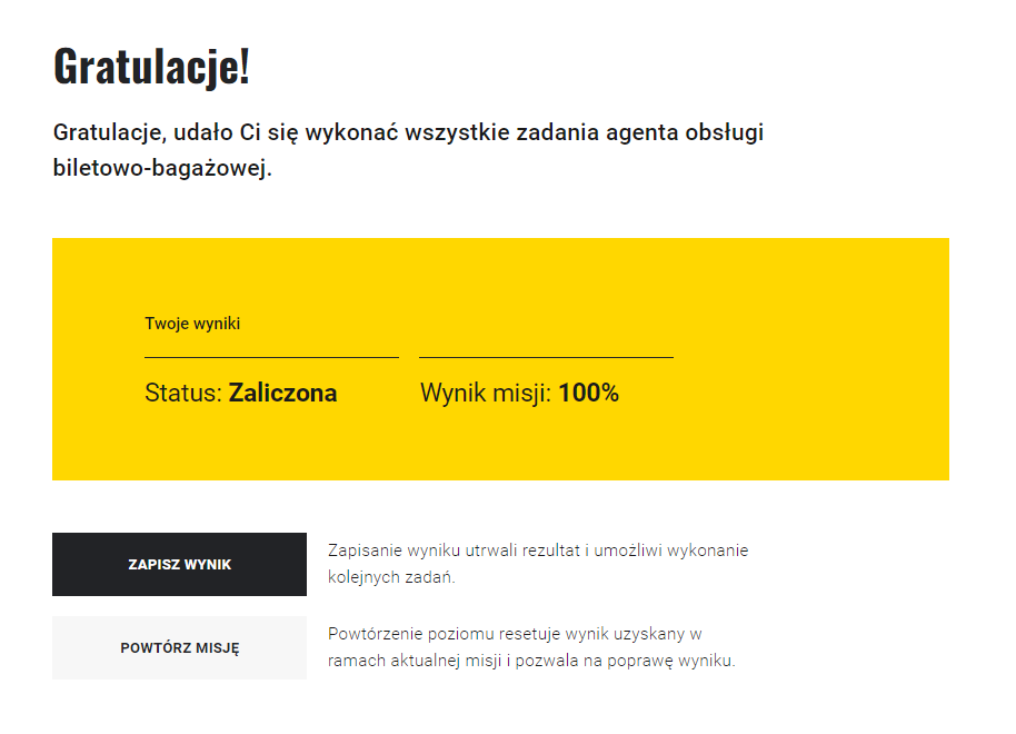 Podsumowanie misji w grze