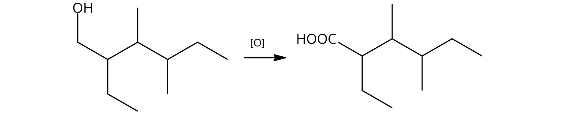 Ilustracja przedstawia równanie: HO—CH2—CHCH2CH3—CHCH3—CHCH3—CH2—CH3→OHOOC—CH2—CHCH2CH3—CHCH3—CHCH3—CH2—CH3.