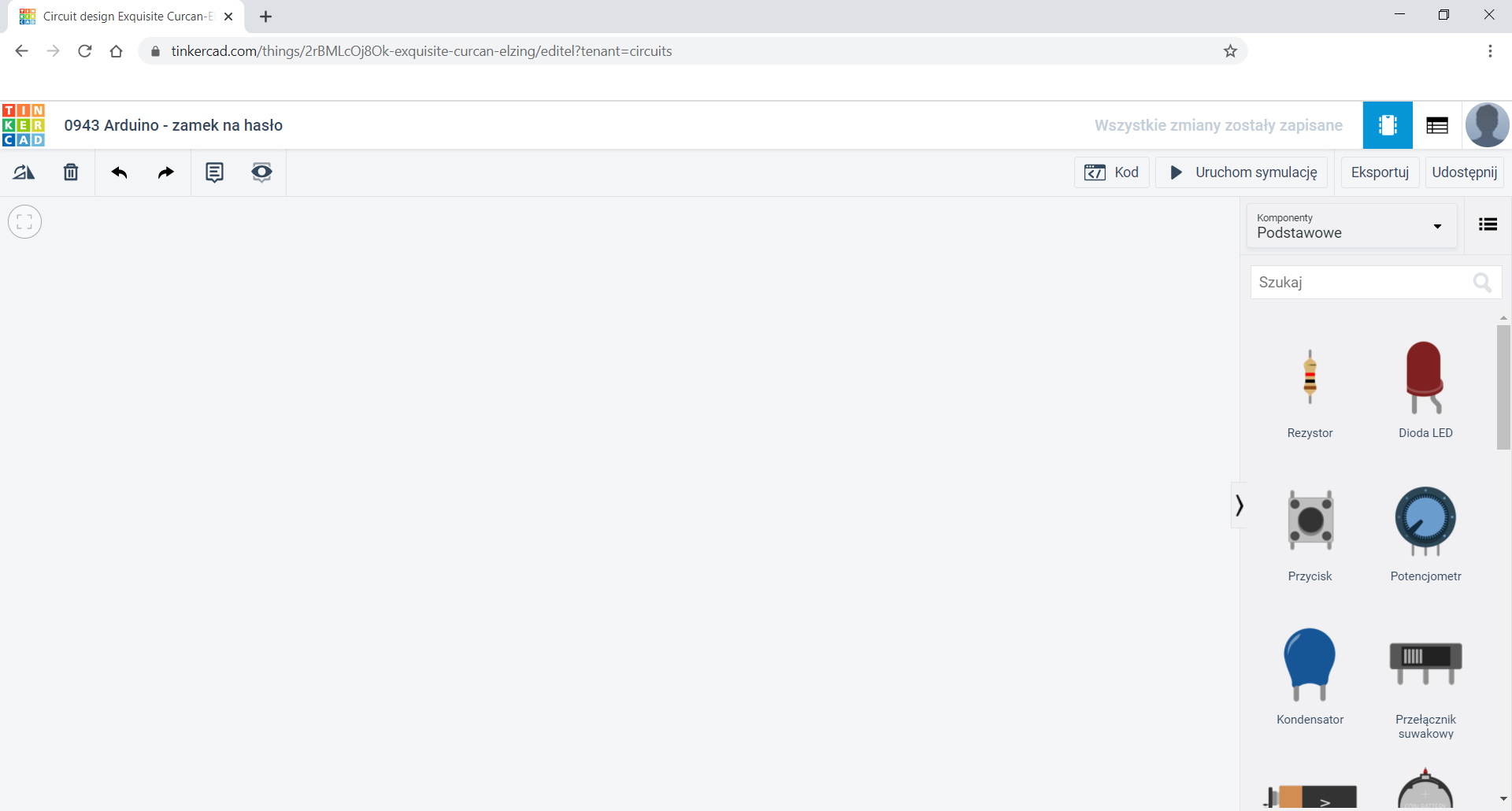 Na zrzucie ekranu widoczne jest środowisko Tinkercad.