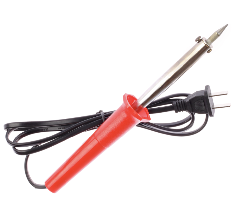 Ilustracja przedstawia spawarkę. Składa się ona z uchwytu osadzonego w sztucznym tworzywie oraz podłużnej, walnej, stalowej elektrody. Do uchwytu przymocowany jest przewód elektryczny zakończony wtyczką elektryczną.