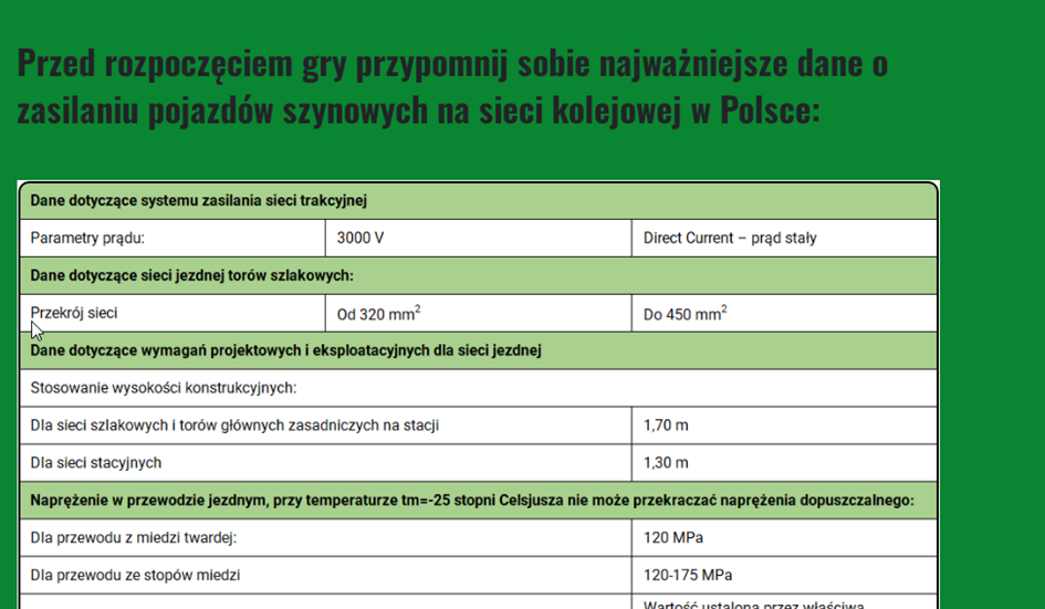 Ekran przedstawiający dane techniczne w grze