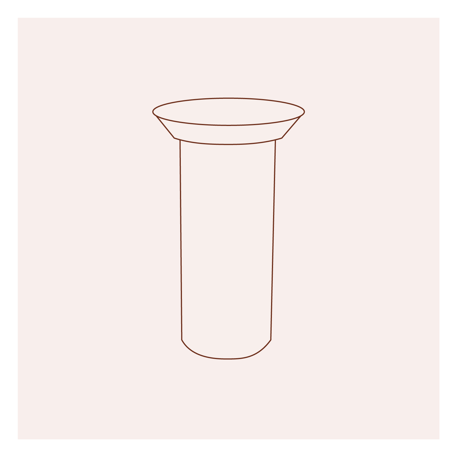 Grafika przedstawia nit z łbem stożkowym. Na prostym trzpieniu osadzony jest płaski łeb, który zwęża się w stronę trzpienia.
