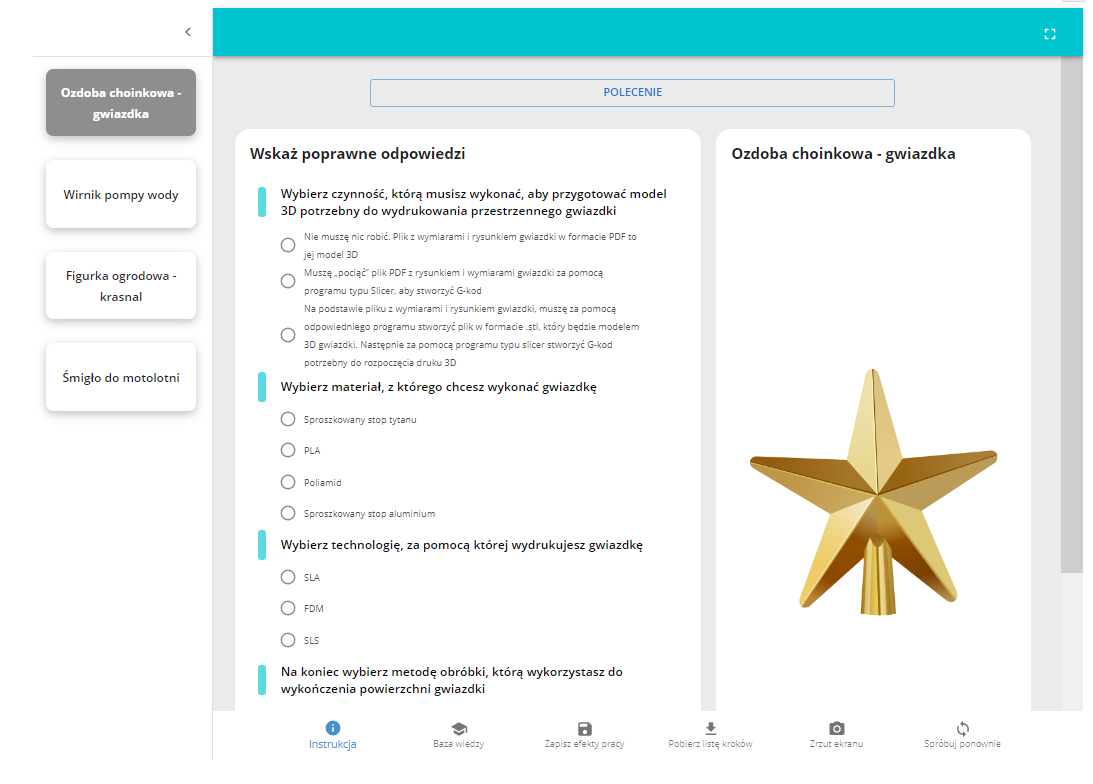 Grafika przedstawia widok początkowy gry edukacyjnej przed rozpoczęciem.