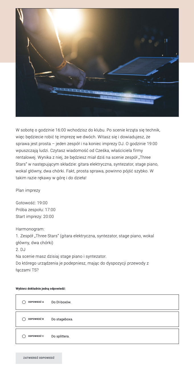 Widok przykładowego zadania z gry edukacyjnej