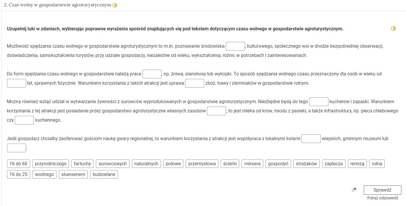 Grafika przedstawia widok pojedynczego zadania z interaktywnego materiału sprawdzającego, na prawo od nazwy zadania widnieje ikonka informująca o poziomie trudności zadania.