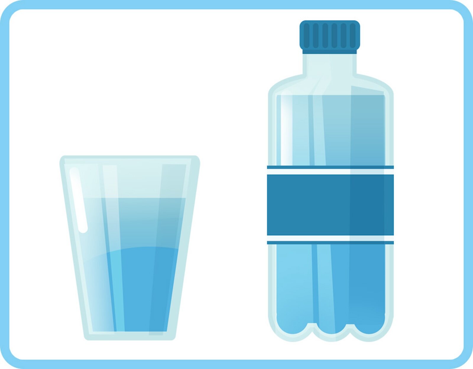 Ilustracja ukazuje butelkę wody obok napełnionej nią szklanki.
