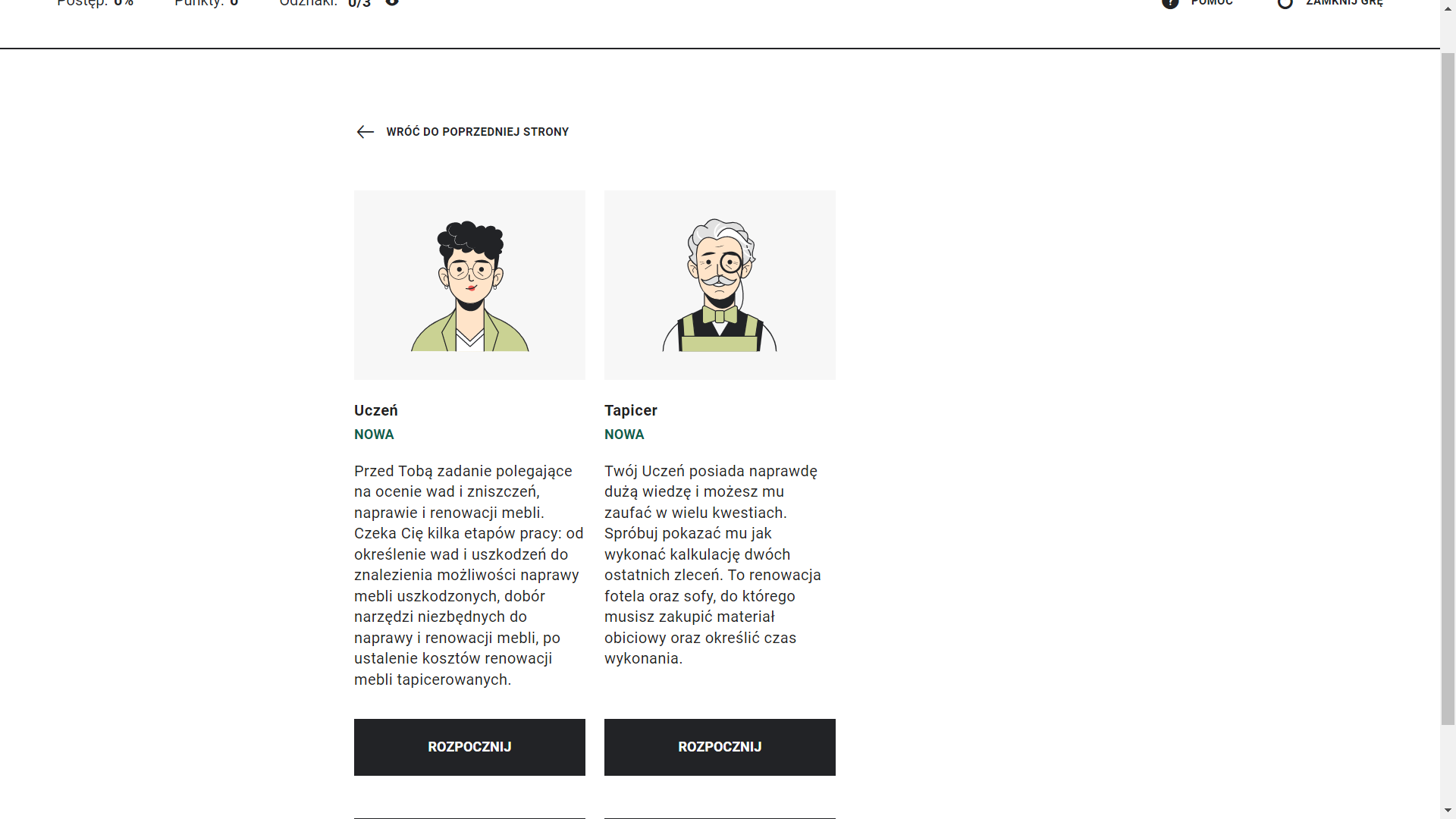 Przykładowy ekran z rolami