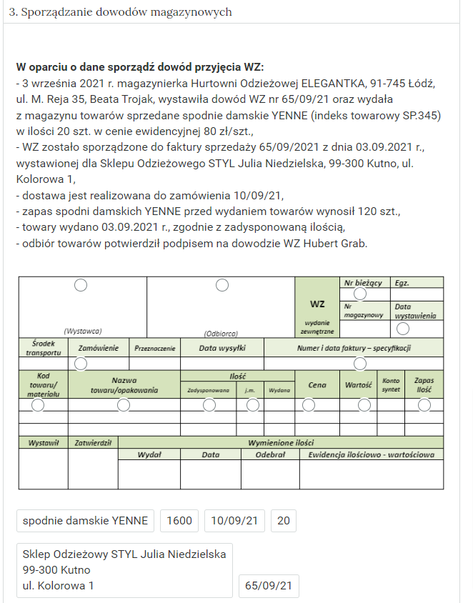 Widok na ćwiczenie polegające na uzupełnianiu grafiki/schematu podpisami