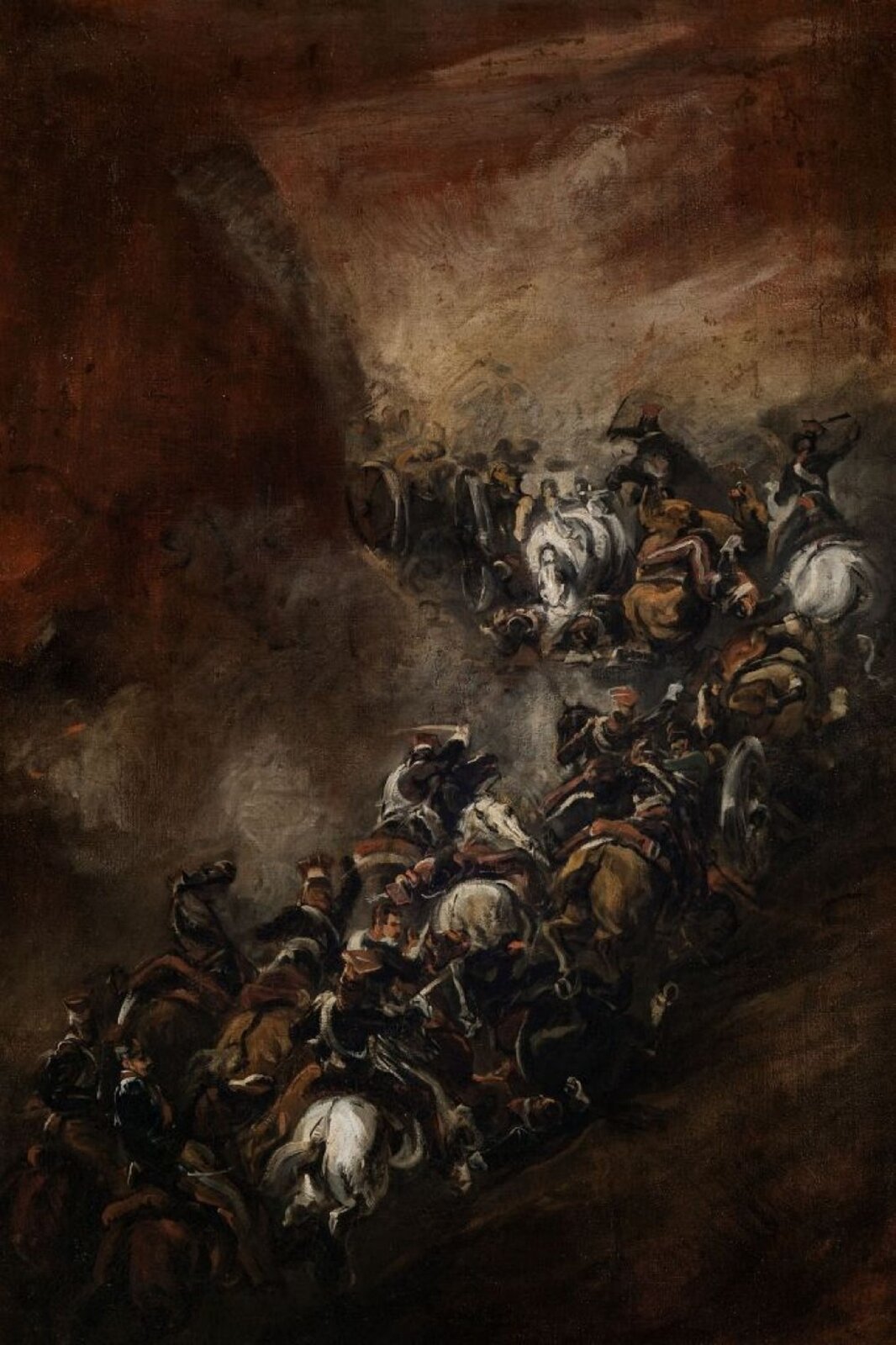 Ilustracja przedstawia dzieło "Szarża w wąwozie Somosierra" z 1837 autorstwa Piotra Michałowskiego. Obraz przedstawia kulminacyjny moment szarży, gdy pierwsi jeźdźcy osiągają siodło przełęczy, na której znajdują się hiszpańskie armaty, stanowiące kolejną linię obrony. Szwoleżerowie z impetem pokonują pod obstrzałem krętą i wąską górską ścieżkę, stromo wznoszącą się ku przełęczy. Padają zabici i ranni, część koni pędzi bez jeźdźców. Wokół cwałującego szwadronu wznoszą się tumany rdzawobrunatnego pyłu, skrywającego wszystko poza kawalerzystami. Obraz jest bardzo ciemny.