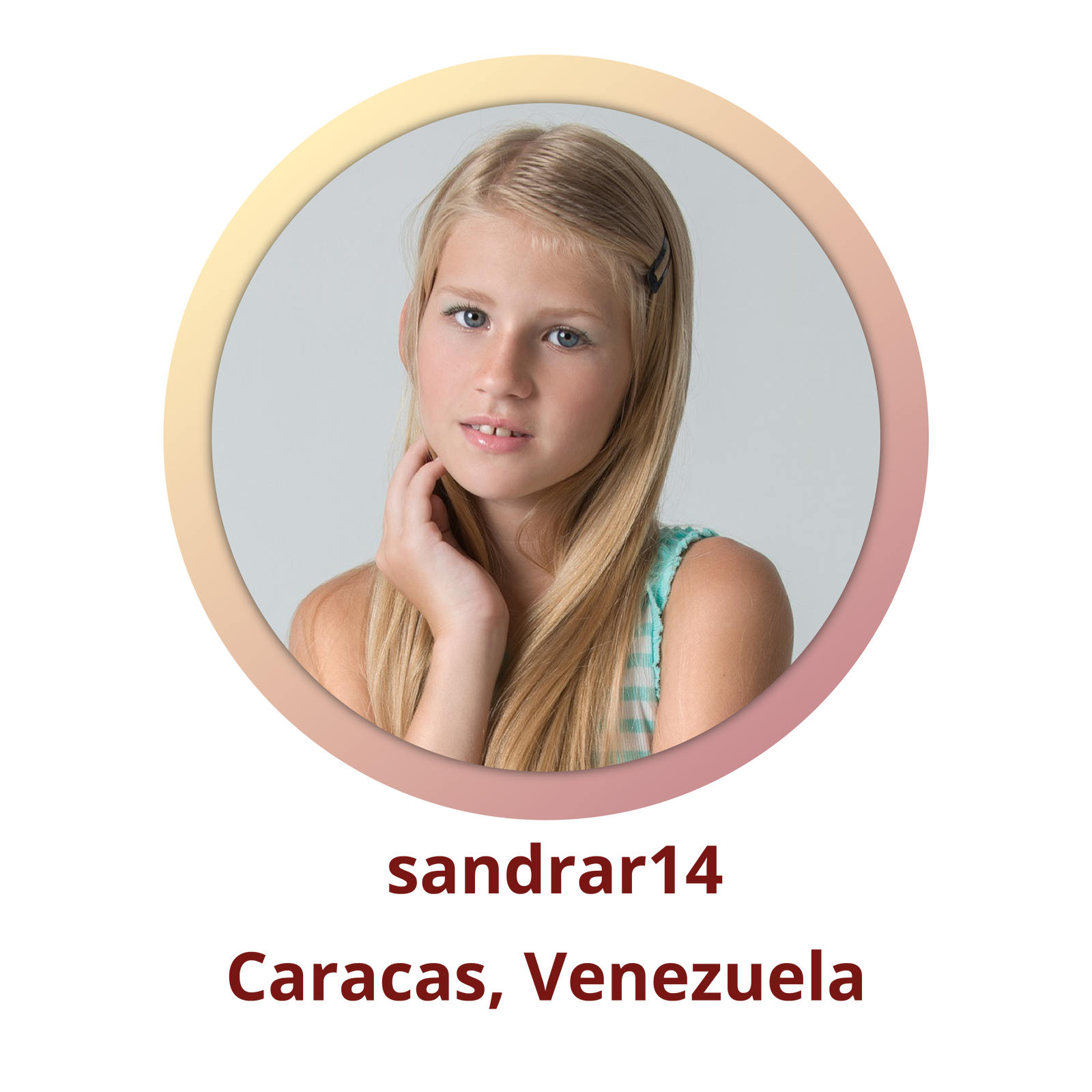Zdjęcie podpisane sandrar14; Caracas, Venezuela przedstawia kilkunastoletnią dziewczynkę o długich blond włosach.