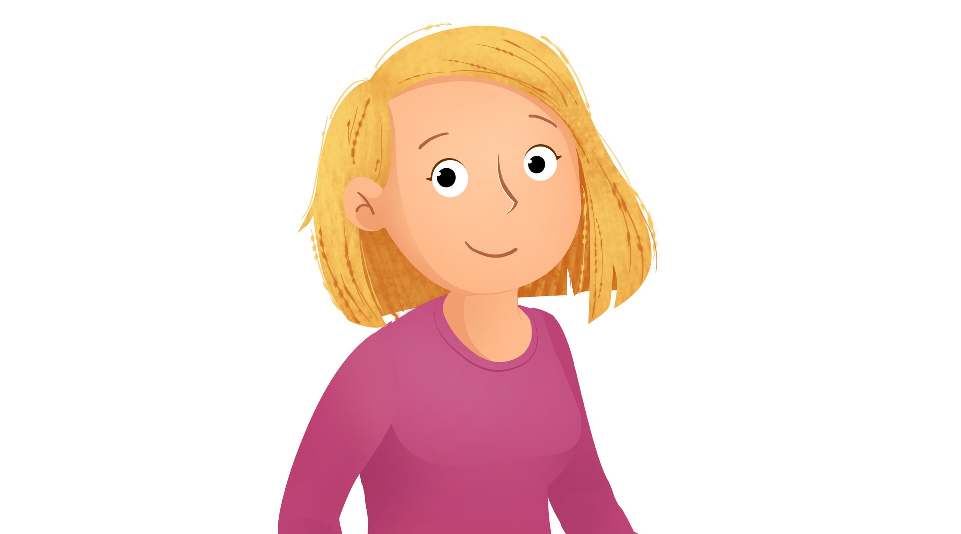 Ilustracja przedstawia uśmiechniętą mamę w różowej koszulce.