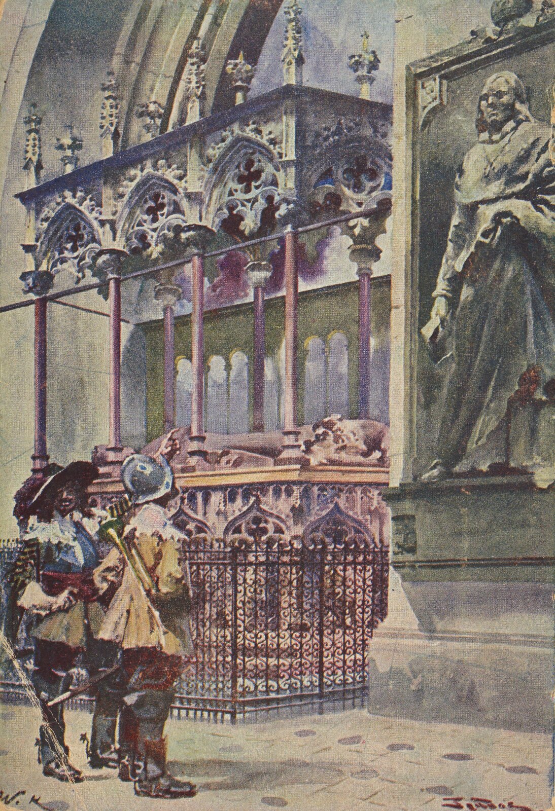 Obraz przedstawia nagrobek Kazimierza wielkiego w Katedrze Wawelskiej. Przed pomnikiem stoi dwóch szwedzkich żołnierzy, który przyglądają się pomnikowi. Na ścianie widoczny jest ogromny obraz przedstawiający męską postać. 