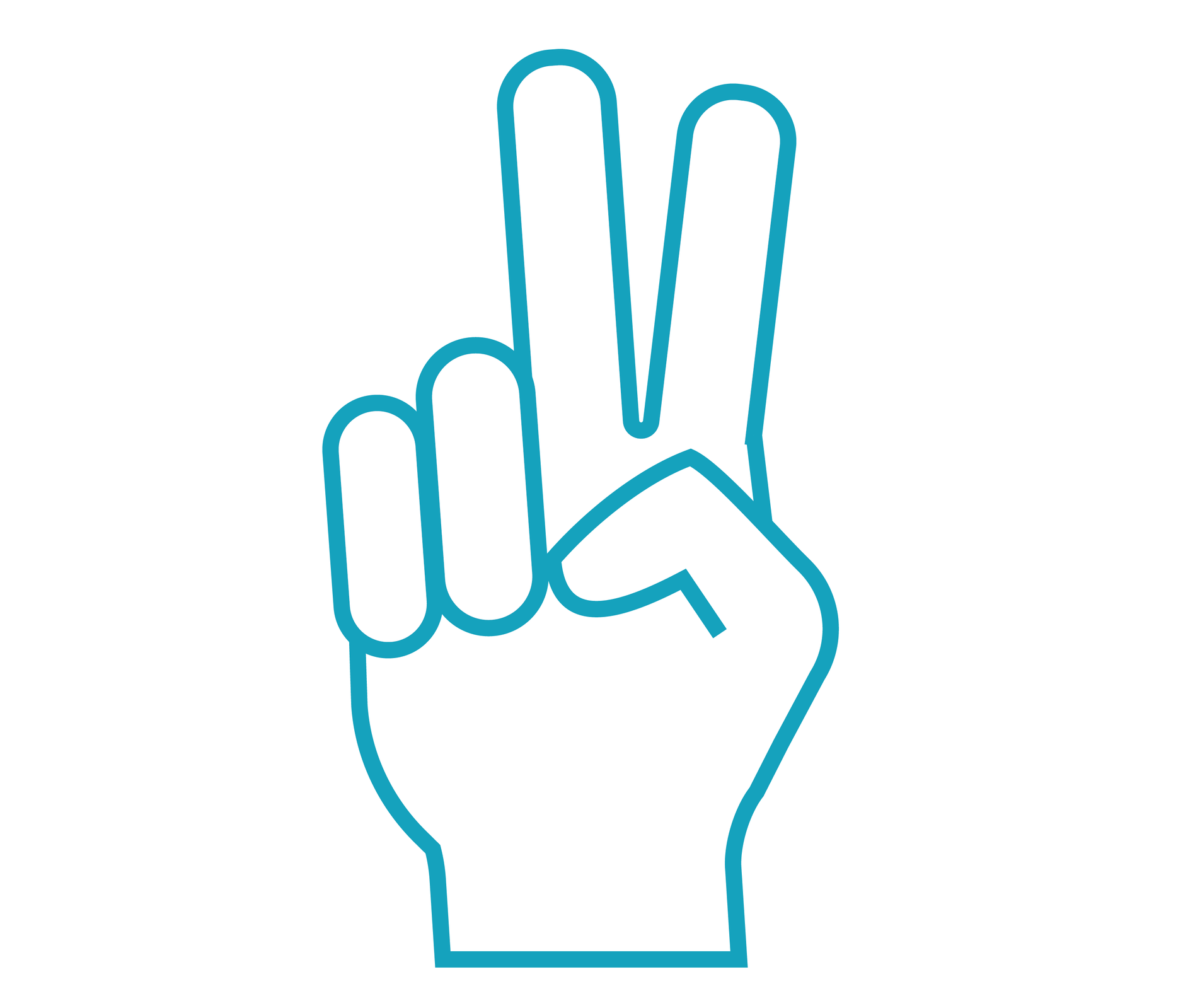 3 Rysunek przedstawia dłoń z palcami ułożonymi  w  literę V.