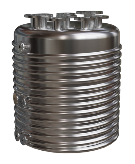 Ilustracja przedstawia walec o prążkowanej  powierzchni. Prążki biegną poziomo. W górnej części walca widoczne są 4 otwory.