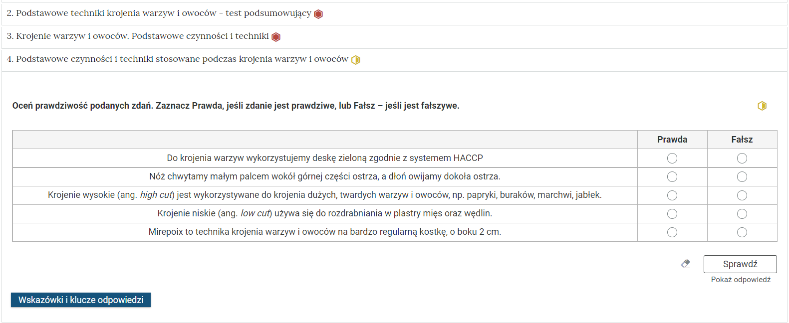 Grafika przedstawia widok pojedynczego zadania z interaktywnego materiału sprawdzającego, na prawo od nazwy zadania widnieje ikonka informująca o poziomie trudności zadania.
