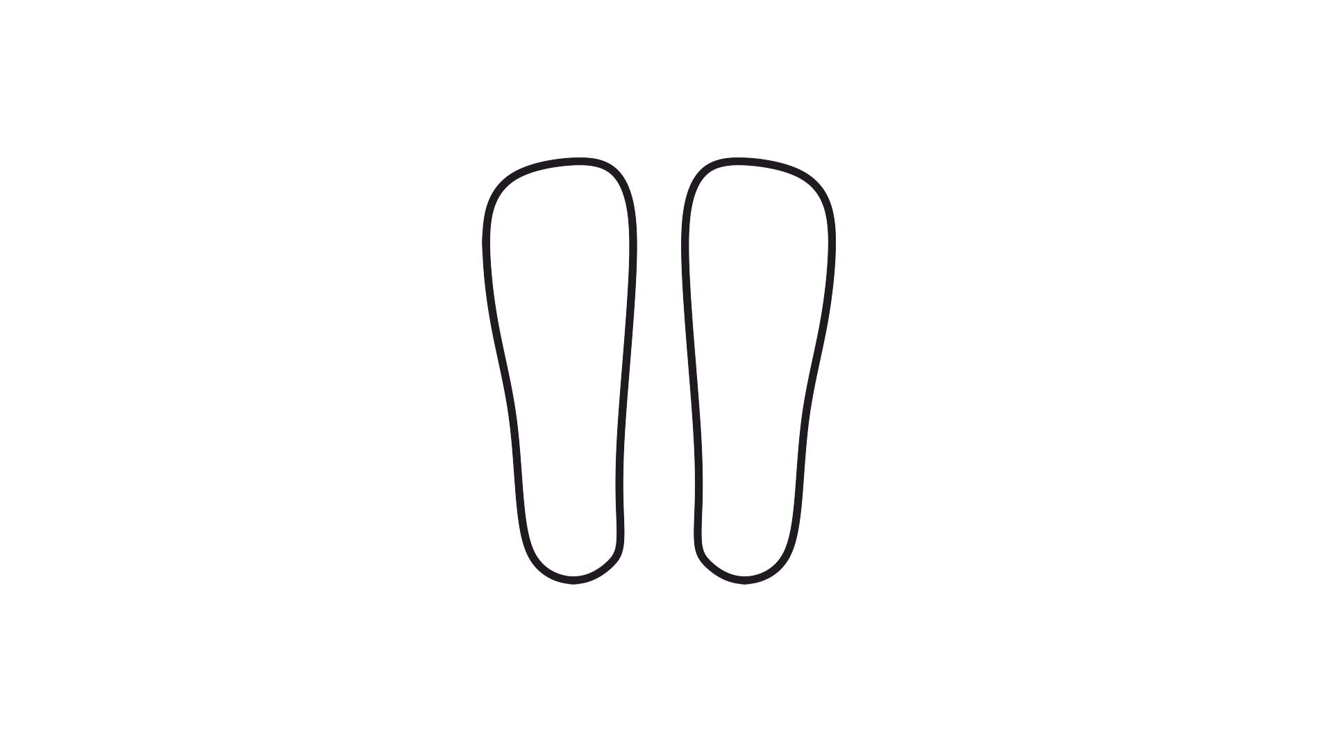 Grafika przedstawia obrys formy obuwniczej dziecięcej, stopy prawej i lewej.