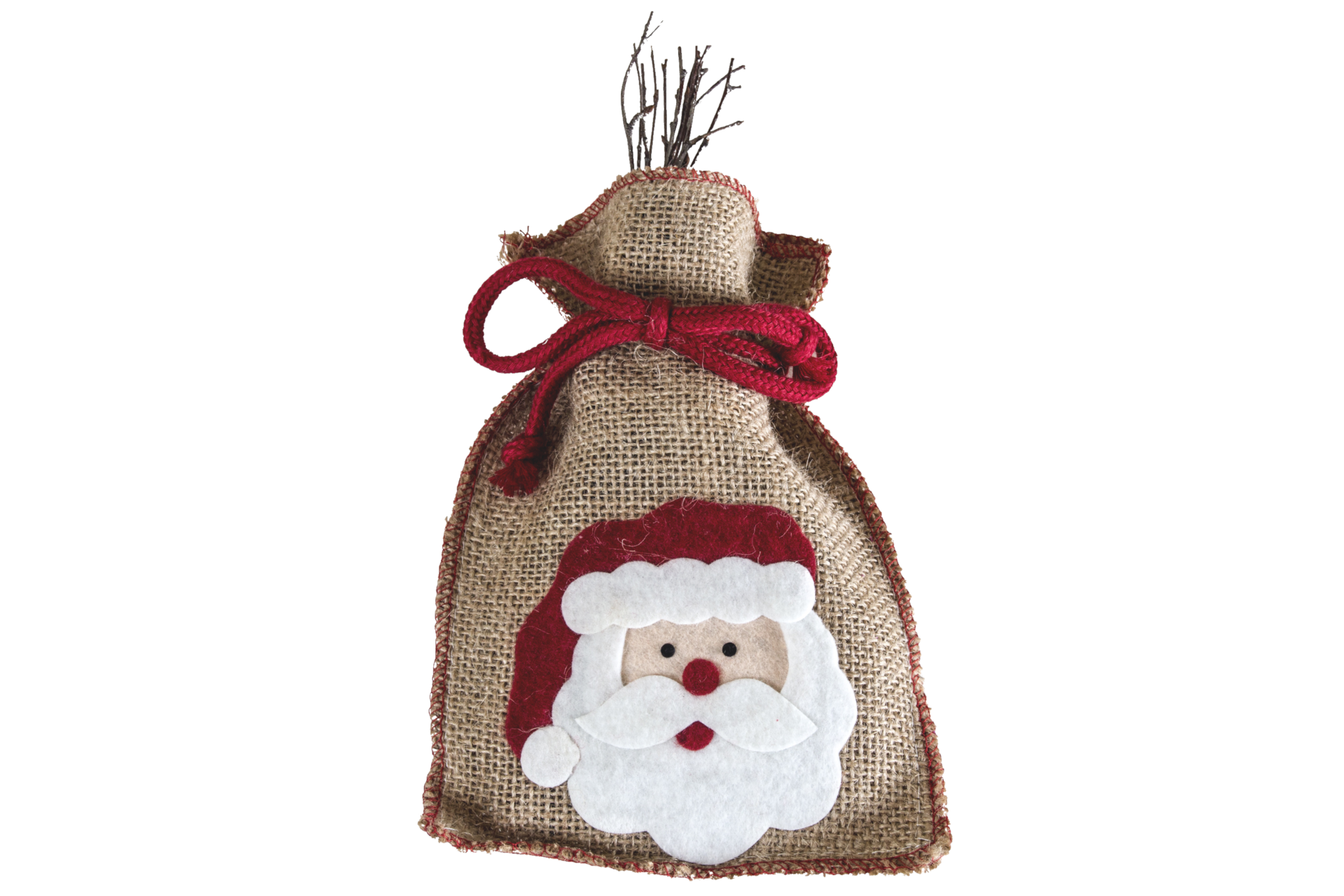 Ilustracja przedstawia woreczek z naszytą głową świętego Mikołaja. 