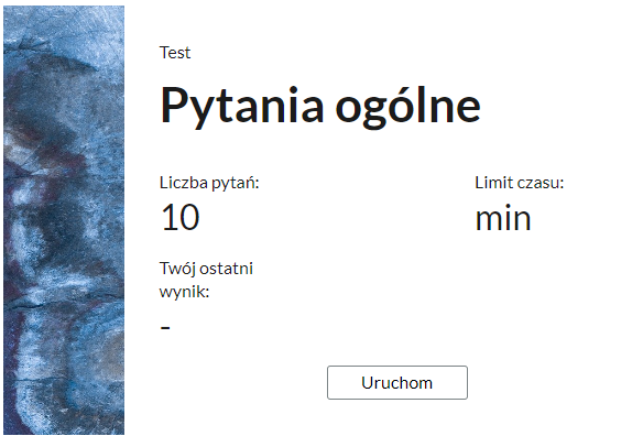 Przykładowy wygląd ekranu startowego testu