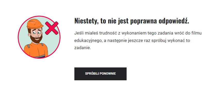 Komunikat o błędnej odpowiedzi
