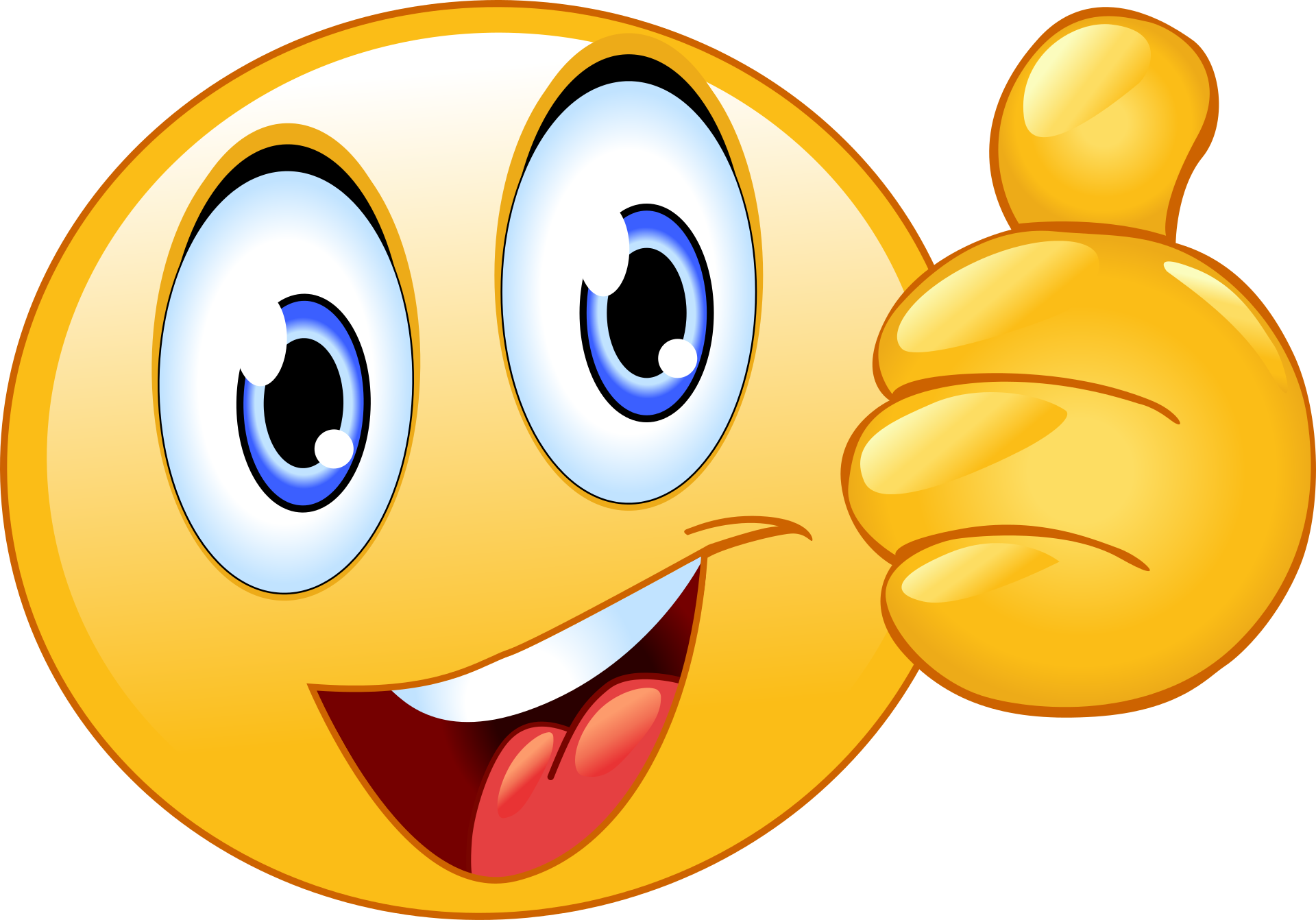 Ilustracja przedstawia uśmiechniętą emotikonkę z uniesionym w górę kciukiem.