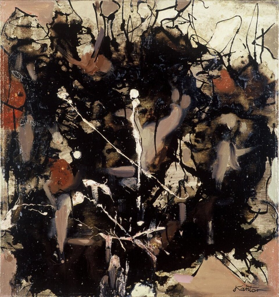 Ilustracja przedstawia obraz pt. „Informel” autorstwa Tadeusza Kantora. Obraz przedstawia abstrakcyjną ekspresję poprzez stosowanie barwnych plam, nie poddanych żadnym rygorom kompozycyjnym, które mogłyby ograniczyć dramatyzm dzieła sztuki.