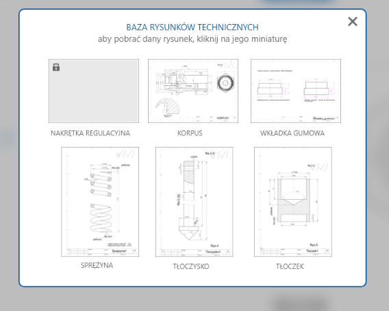 Widok zablokowanej opcji w bazie rysunków