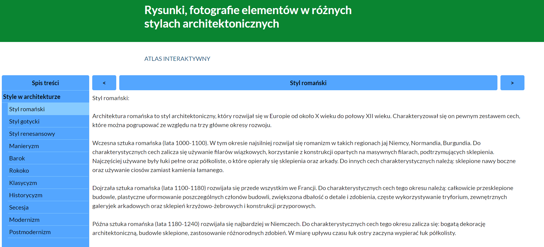 Spis treści w atlasie