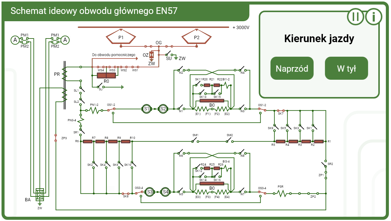Przykładowy ekran symulatora po kliknięciu przycisku Załączanie WS