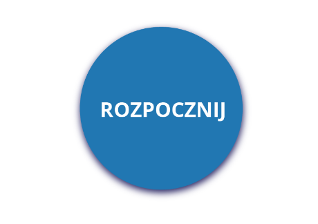 Niebieskie kółko z białym napisem ,,Rozpocznij''