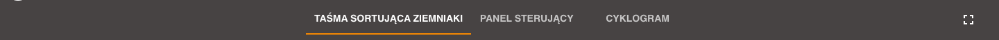 Nad głównym oknem multimedium znajdują się trzy okna tworzenia symulacji: TAŚMA SORTUJĄCA ZIEMNIAKI, PANEL STERUJĄCY oraz CYKLOGRAM.