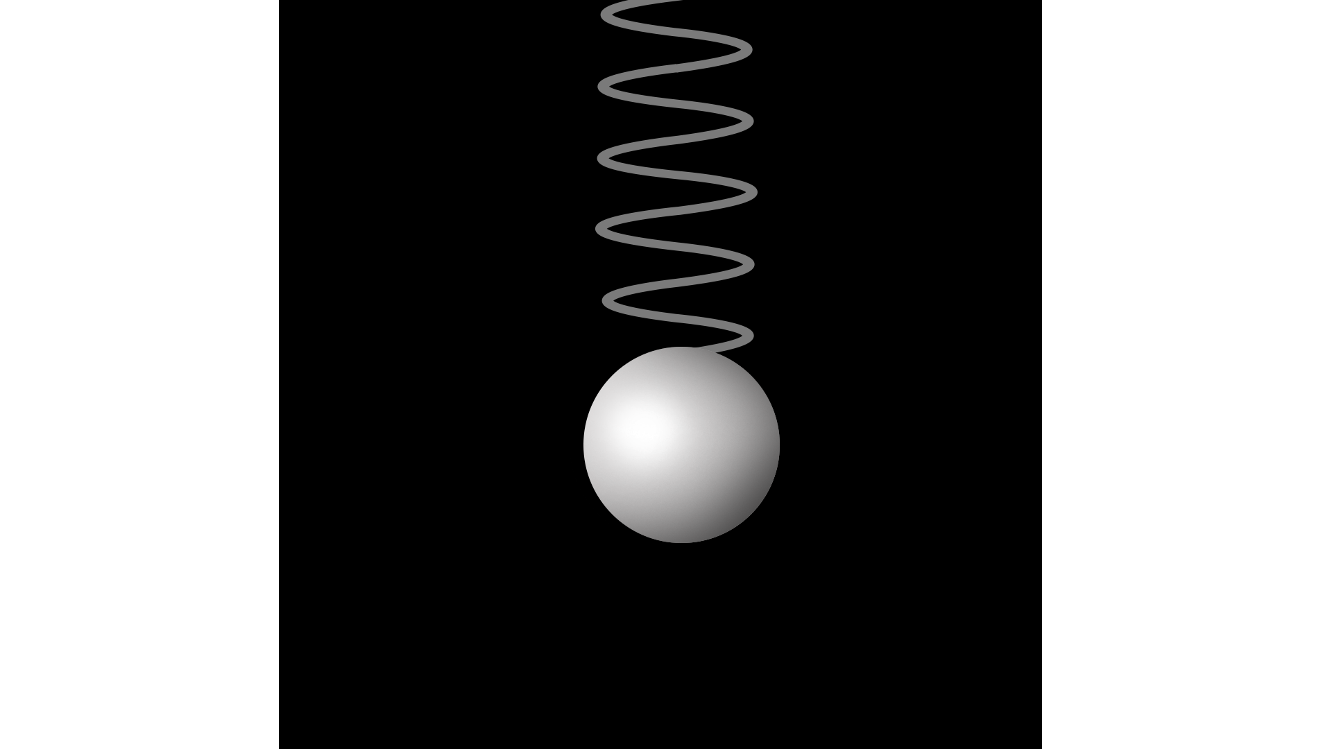 Ilustracja przedstawia kulkę zawieszoną na sprężynie.