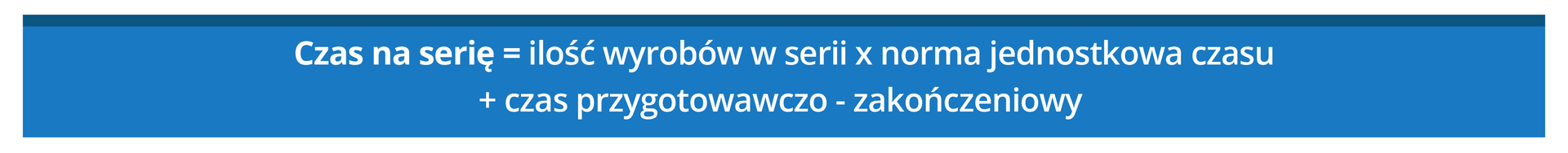 Grafika przedstawia następujący wzór: czas na serię równa się ilość wyrobów w serii razy norma jednostkowa czasu plus czas przygotowawczo‑zakończeniowy.