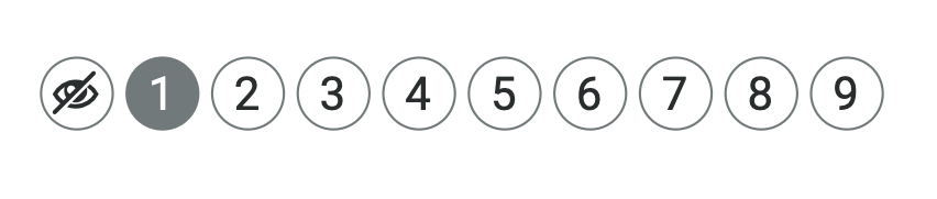 Grafika przedstawia pasek z okrągłymi ikonami. Pierwsza przedstawia przekreślone oko, a kolejne to cyfry od jeden do dziewięć.