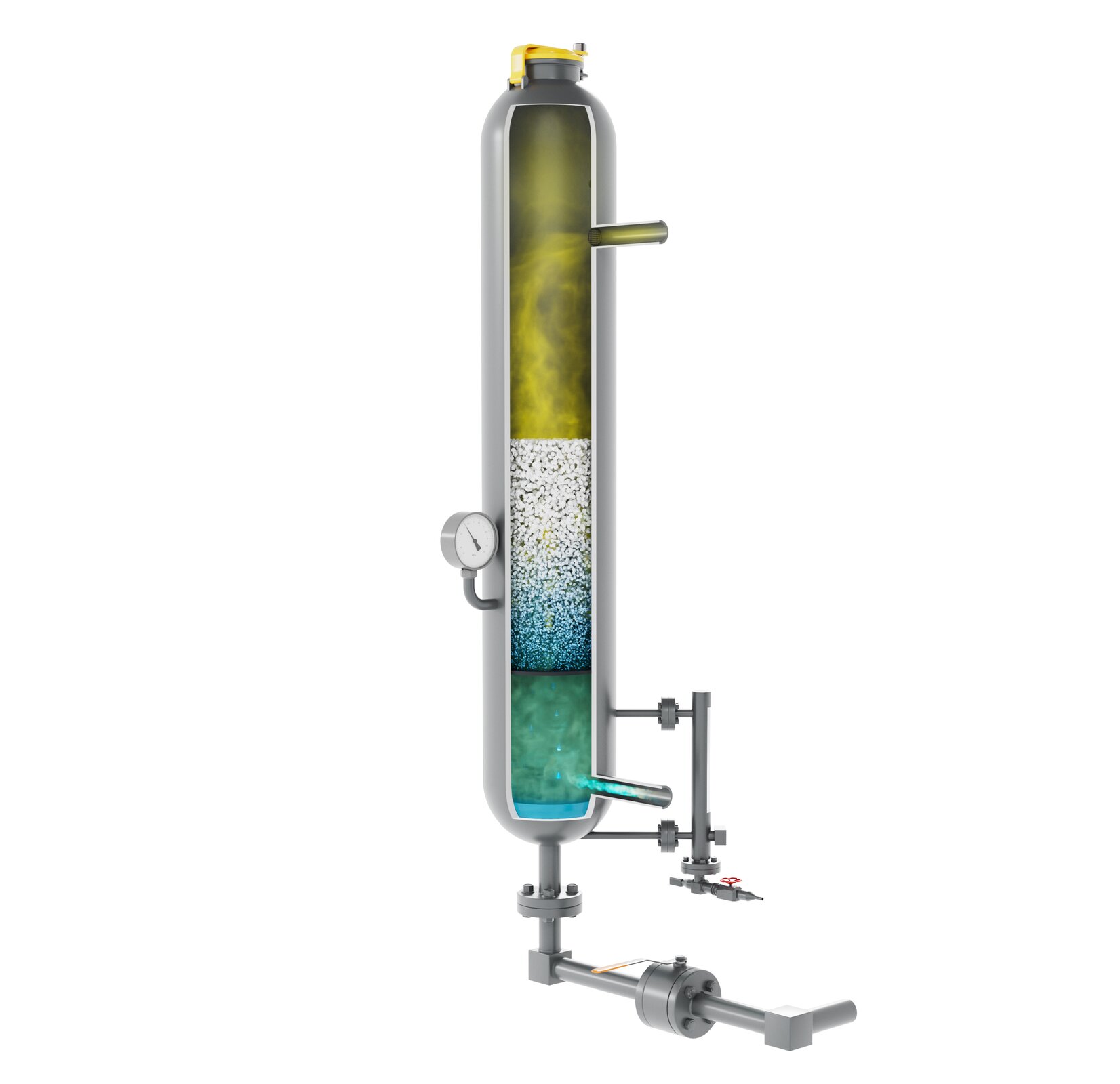 Gaz przepływający przez kolumnę adsorpcyjną z częściowo rozpuszczonymi tabletkami chlorkowo‑wapniowymi w wyniku rozpuszczania przez wodę zatrzymaną z przepływającego gazu ziemnego