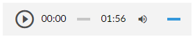 Grafika przedstawia pasek audio z przyciskiem odtwarzania. Po prawej stronie od niego znajdują się czasy odtwarzania i pasek postępu oraz głośności.