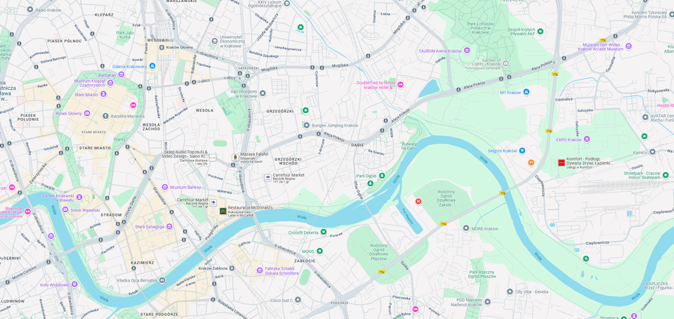 Ilustracja przedstawia fragment mapy Krakowa