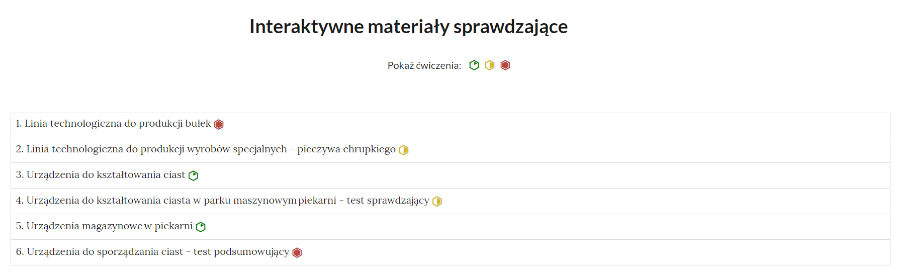 Widok interaktywnych materiałów sprawdzających