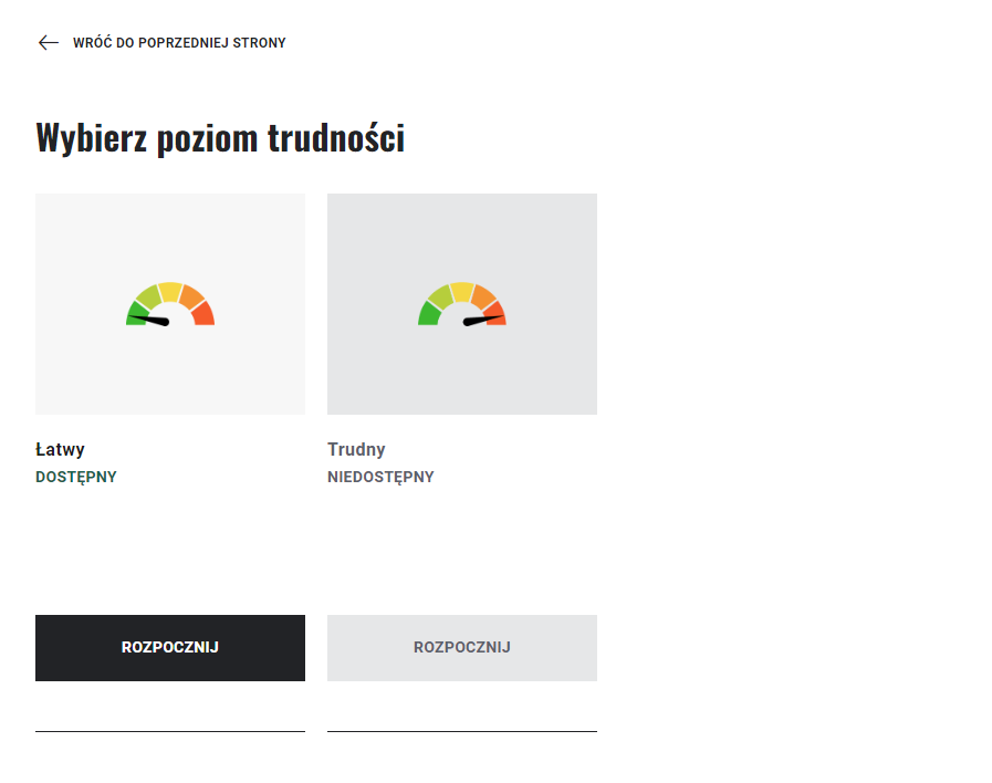 Grafika przedstawia ekran wyboru poziomu trudności.