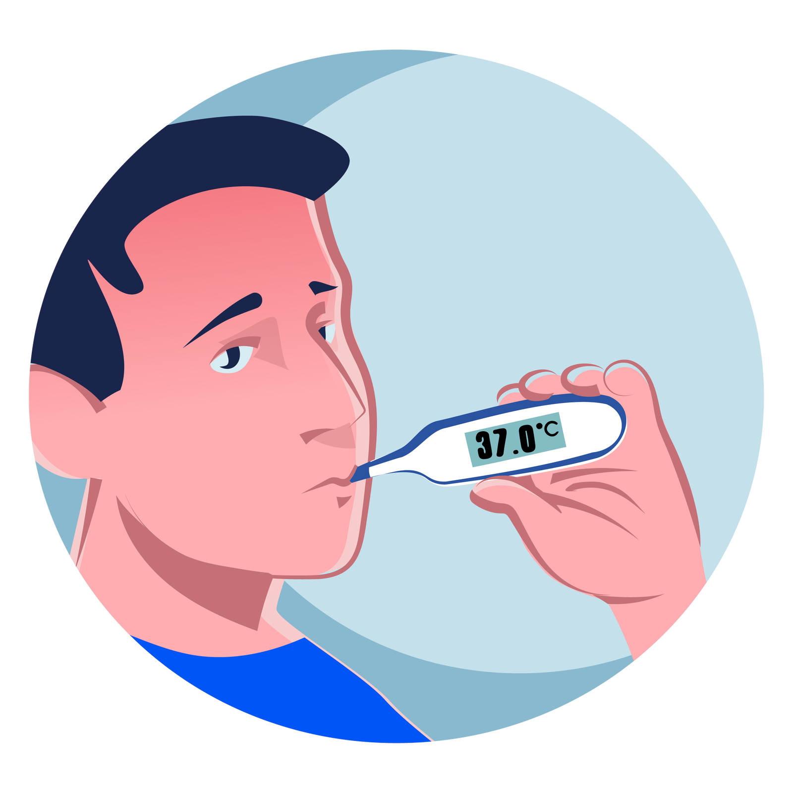 Widoczna jest ilustracja. Przedstawia chłopca, który mierzy sobie temperaturę.