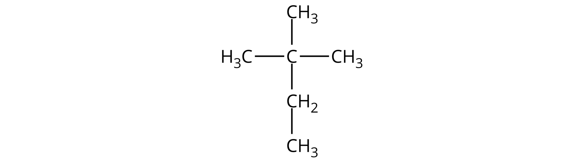 Na ilustracji jest wzór: atom węgla łączy się na górze oraz po prawej i lewej stronie z grupą metylową, a w dół z grupą metylenową połączoną z grupą metylową.  
