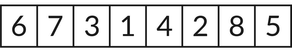 Ilustracja przedstawia rząd liczb, kolejno od lewej strony do prawej: 6, 7, 3, 1, 4, 2, 8, 5.