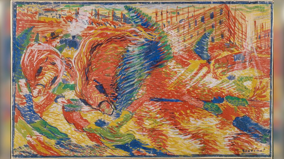 Obraz przedstawia wielokolorową abstrakcję. Nie ma tu konkretnych postaci ani kształtów. Są tylko wielobarwne linie.