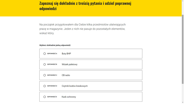 Przykładowe pytanie jednokrotnego wyboru w grze