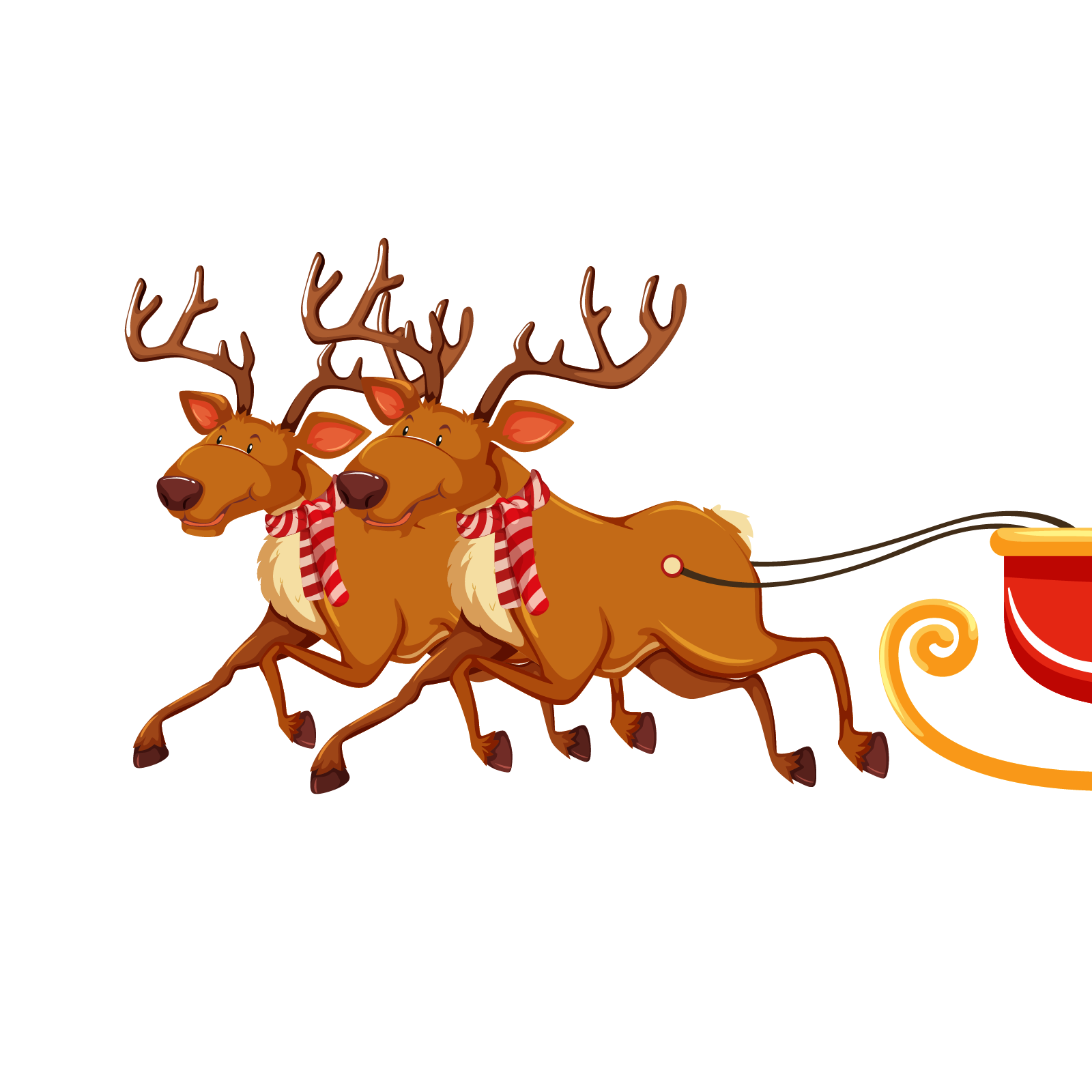 Ilustracja przedstawia dwa renifery w zaprzęgu. 