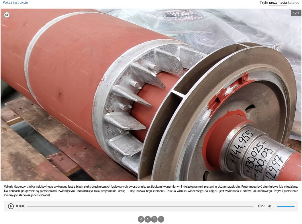 Przykładowe okno grafiki z rozwiniętą informacją. Na dole widoczny jest panel, na którym znajdują się informacje oraz pasek odtwarzania z nagraniem o treści tożsamej.