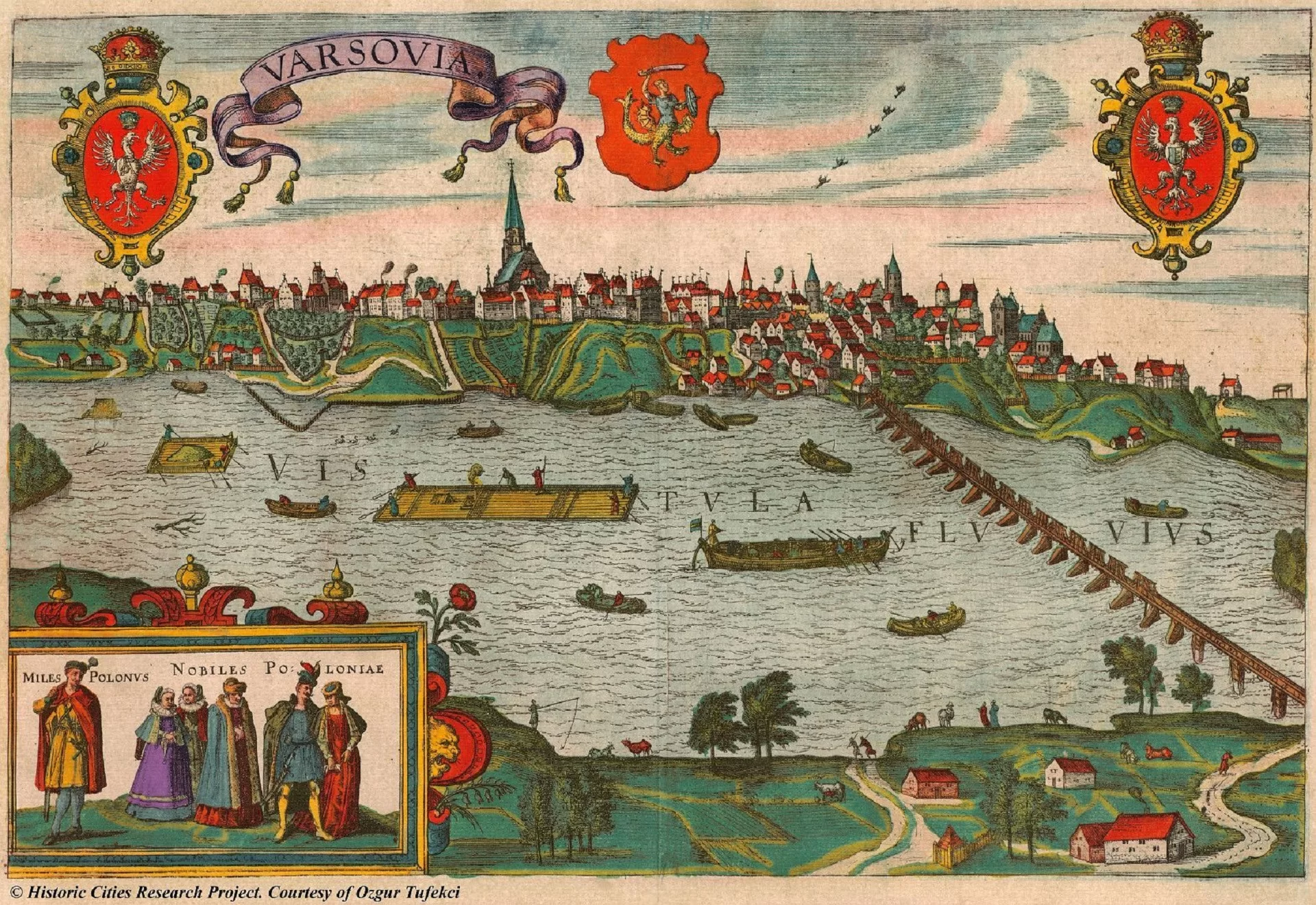 Ilustracja przedstawia rysunek pod nazwą „Warszawa za rządów Wazów”. Ukazuje ona widok na Wisłę, po której płyną barki i łódki. Za rzeką jest widoczne zabudowania Warszawy. Z prawej strony ilustracji w poprzek Wisły jest widoczny most.