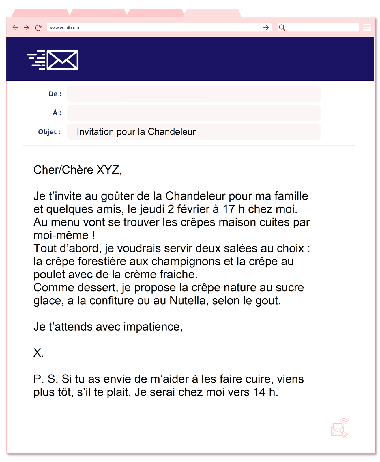 Ilustracja przedstawia zrzut ekranu komputera, na którym widnieje wiadomość e‑mail.