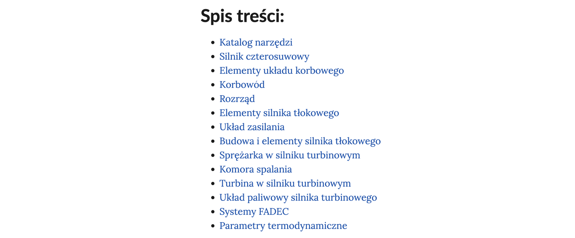 Zrzut ekranu przedstawia spis treści atlasu interaktywnego. Spis przedstawiony jest w formie nienumerowanej listy odsyłaczy.