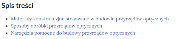 Widok zakładek atlasu w formie spisu treści, gdzie nazwy kolejnych elementów są uporządkowane jedna pod drugą.