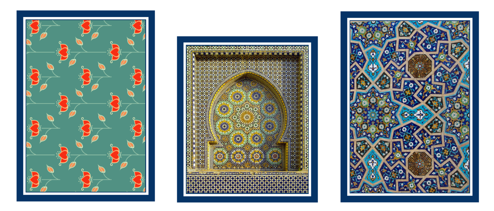 Rysunek tapety, posadzki i tkaniny. Zauważyć można, że powtarzające się wzory to figury przystające.